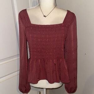Lush Maroon Smocked Blouse NWOT